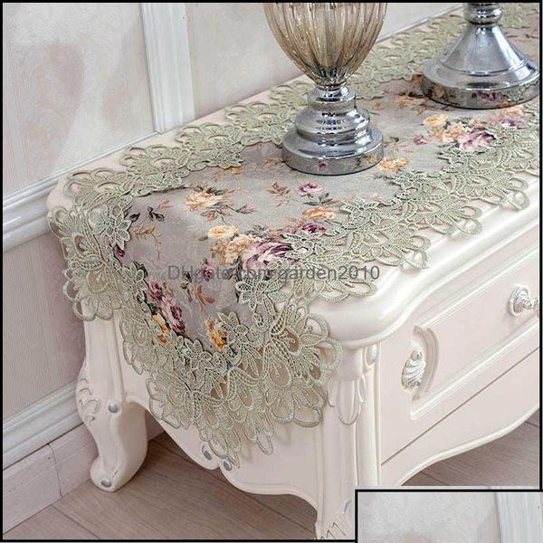 Chemin de table Chemin de table Tissus Textiles de maison Drapeau de jardin Fleur brodée Haut vert Élégant Europe Dentelle Pastorale Imprimer Decoratio Dh4Ce