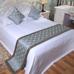 Tafelloper Veemi European Luxury Style Bed Table Runner Borduurde Rhombic Blue Bedding Bed Flag Tanddoek Huis EL Wedding Decorations 230322