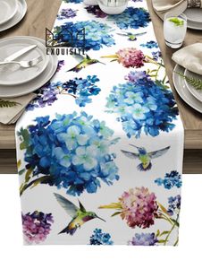 Tafelloper Vintage Flowers Hummingbird Hydrangea Wedding Party Dining Cover Doek Placemat Napkin Home Kitchen Decor 23082222