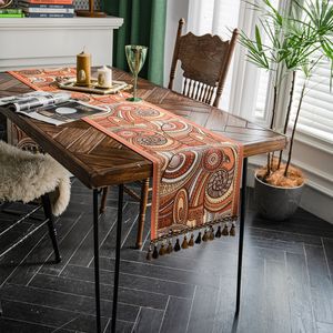 Tabel Runner Vintage Table Runner Deluxe Jacquard Ethnic Tassel Bruiloft Dinertafel Vlag Mat Tabel Art Home Party koffietafel Decoratief textiel 230408