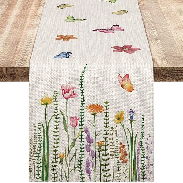 Chemin de table aquarelle floral chemin de table lin marguerite tulipe fleurs sauvages cuisine table à manger décor rustique mariage vacances nappe 230605