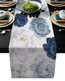 Camino de mesa con textura de flores de acuarela, camino de mesa gris, mantel individual moderno, posavasos para el hogar, fiesta de boda, decoración de mesa de comedor 231101