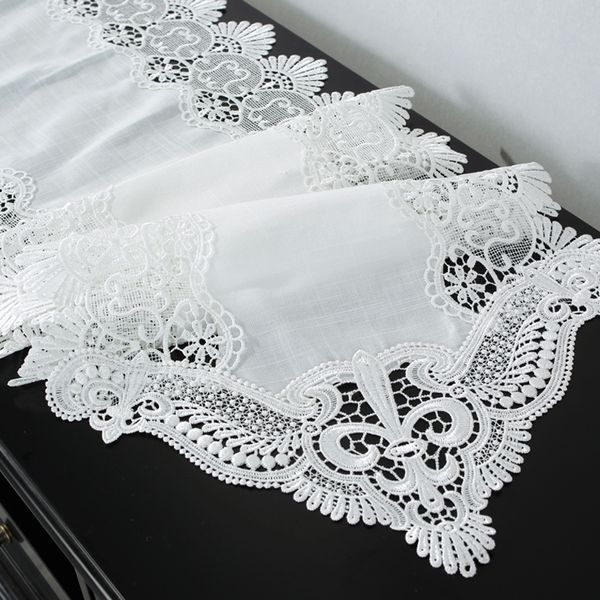 Chemin de table blanc chemin de table broderie drapeau de table fleur coton lin rembourré dentelle nappe café meuble tv couverture anti-poussière serviette 230621