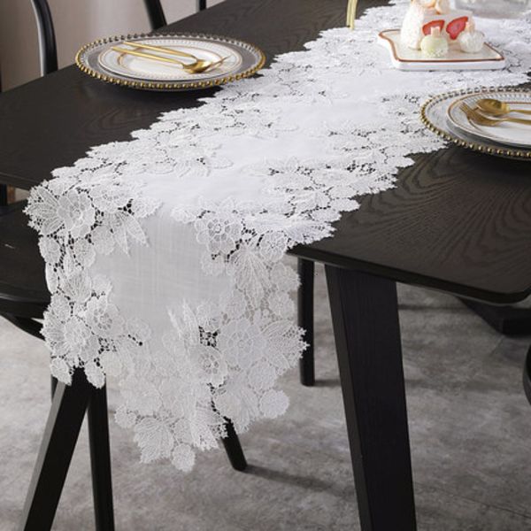 Chemin de table blanc chemin de table lin coton table creuse drapeau fleur broderie américaine dentelle nappe meuble TV housse de piano serviette anti-poussière 230322