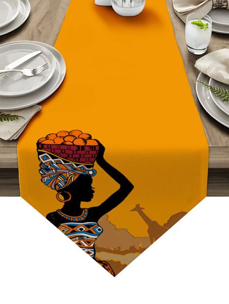 Chemin de table femme vêtements girafe noir boucles d'oreilles chemin de table maison cuisine fête de mariage Table à manger décoration nappes napperons 231115