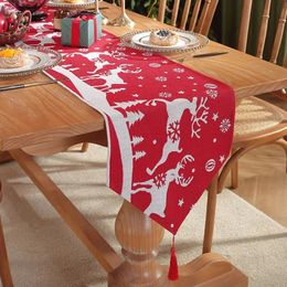 Camino de mesa Camino de mesa de alce navideño rojo Navidad de temporada granja rústica arpillera decoraciones de comedor suministros para fiestas 13 x 72 pulgadas decoración de mesa 231216