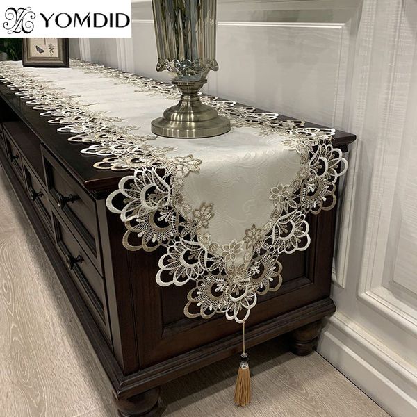 Chemin de table YOMDID chemin de Table ovale en dentelle brodée nappe d'armoire pendentif en dentelle gland commode Table drapeau cache-poussière cheminées De Mesa 230926