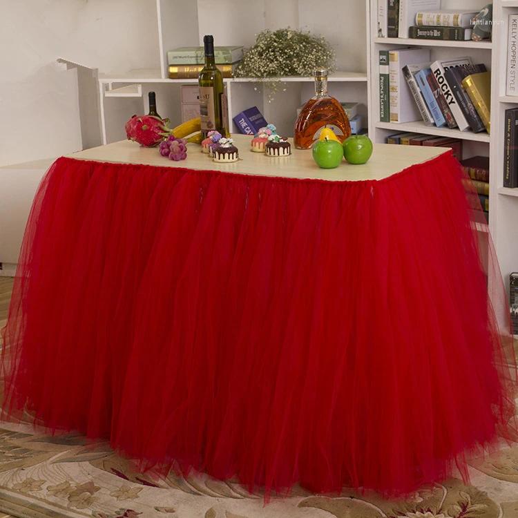 طاولة تنورة 100 × 80 سم حفل زفاف توتو تول أدوات المائدة قطعة قماش دش الطفل ديكور المنزل