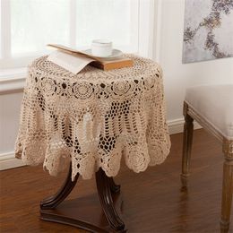 Falda de mesa 100cm Cottage Shabby Chic Vintage hecho a mano de ganchillo Algodón Paño redondo 230721