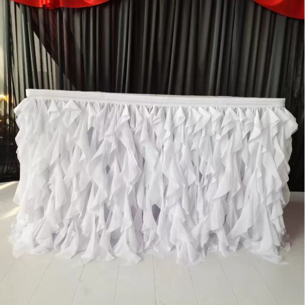 Jupe de table froncée en saule blanc, longueur 10 pieds, jupe de table à volants en mousseline de soie, 230925