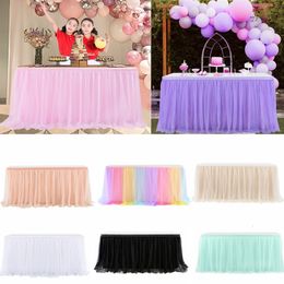 Jupe de table 183x77cm Anniversaire Tulle Table Plinthe De Noce Tutu Tulle Table Jupe Baby Shower De Mariage Fête Décor À La Maison 230925