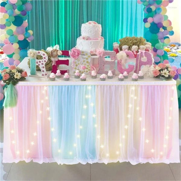 Jupe de table 1pc anniversaire avec le sexe LED Revey Baby Shower Tutu Banquet de mariage Banquet de soirée Cocktail Party Decoration
