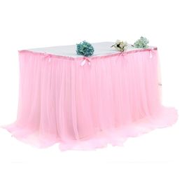 Falda de mesa 280x76 cm Falda de mesa rosa Fiesta de boda Tutú blanco Vajilla de tul Paño Baby Shower Fiesta de cumpleaños Falda de mesa Decoración para el hogar 190 cm 221008