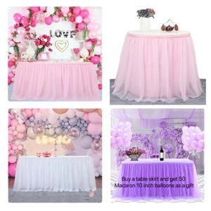 Jupe de table 2 m 4 m rose jupe de table fête de mariage Tutu Tulle vaisselle tissu bébé douche sexe révéler licorne fête d'anniversaire décor à la maison 231216