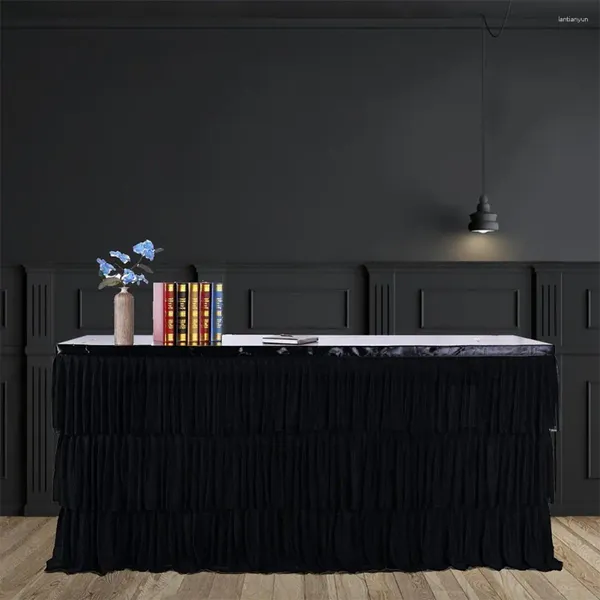 Jupe de Table en maille élastique à 3 couches, nappe en Tulle pelucheux pour fête, mariage, anniversaire, décoration de la maison