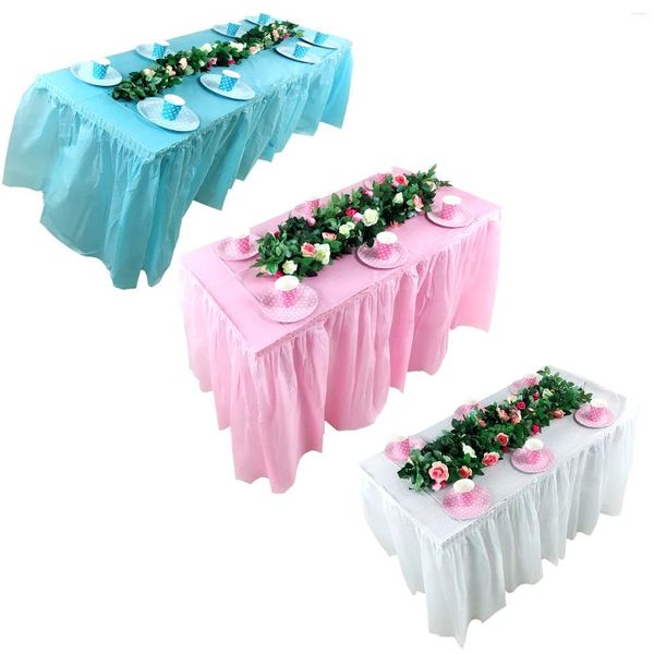 Jupe de table 420x70cm Decoration Tissu rectangulaire pour fête d'anniversaire Blue et Rose White Cover Wedding