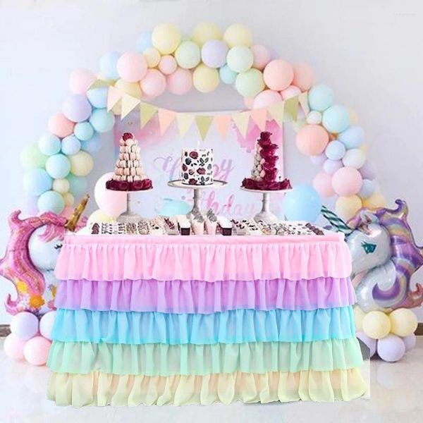 Jupe de table 5 couches Cake Floucing Lace El Décoration Jolipes de mariage Banquet Banquet Party Ponceau