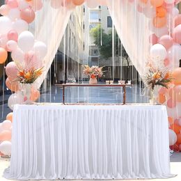 Jupe de Table plissée 6/9 pieds, couverture de nappe à Dessert pour fête d'anniversaire, jupe festive de mariage, décoration de maison pour réception-cadeau pour bébé