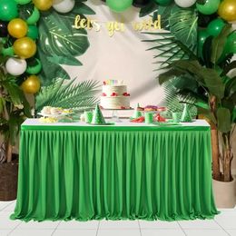 Falda de mesa Falda de mesa plisada de poliéster de 6 pies / 9 pies Mantel de comedor con volantes verde / rosa para decoraciones de mesa de fiesta de cumpleaños de banquete de boda 231216