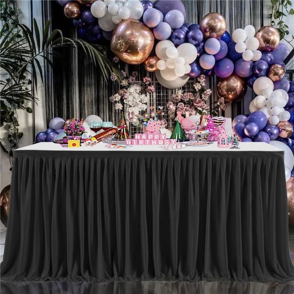 Jupe de Table noire de 6 pieds, en Polyester résistant aux rides, stand de fête, couleur unie, pour salle à manger, Banquet, 231019