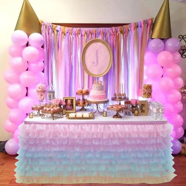 Falda de mesa Fiesta de 6 pies Falda de mesa de tul Tutu Mantel Vajilla para baby shower Decoraciones de fiesta de cumpleaños Suministros de mesa para el hogar de boda 231208