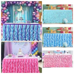 Jupe de table 6 pieds jupe de table en tulle bouclé saule table nappe de sirène colorée pour la décoration d'anniversaire de fête de mariage 230925
