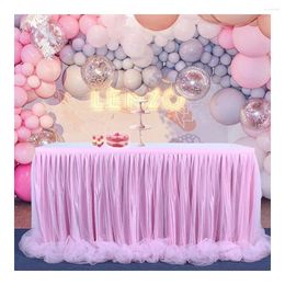 Accesorios para falda de mesa, decoración de dulces, cumpleaños, bodas, arcoíris, blanco, rosa, bautizos, fiesta redonda, pompones de tul coloridos azules