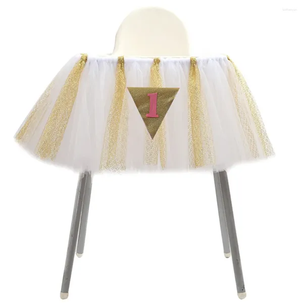 Jupe de Table pour fête de 1er anniversaire, chaise haute en Tulle Tutu à paillettes, décoration de nappe de douche