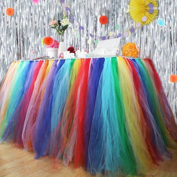 Jupe de Table en Tulle pour fête d'anniversaire, Tutu de mariage, en rouleau, décoration pour réception-cadeau pour bébé, révélation du sexe, baptême