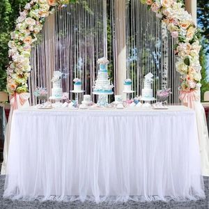 Jupe de Table pour décoration de fête d'anniversaire, couverture en Tulle rose, tissus, événements, réception-cadeau pour bébé, mariage doux