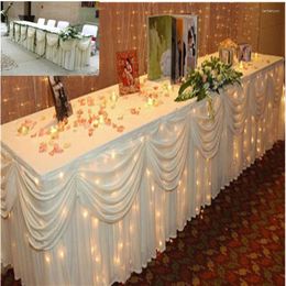 Falda de mesa DHL libre de seda de hielo blanco sólido para decoración de boda rodapié de 20 pies (6 m) de longitud
