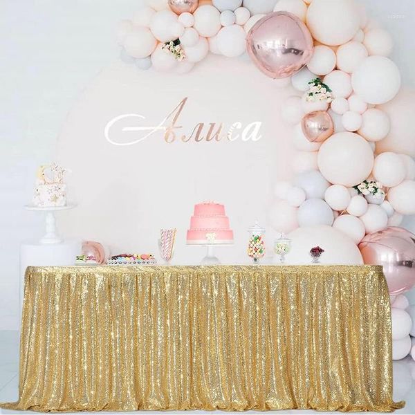 Falda de mesa con lentejuelas doradas para decoración de bodas, Navidad, Halloween, cumpleaños, fiesta nupcial, Baby Shower, bautismo, suministros de mantel