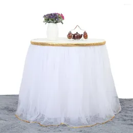 Jupe de Table haut de gamme à bord doré, 3 couches, maille élégante, Tutu moelleux, vin rouge pour fête, mariage, anniversaire, décoration de la maison