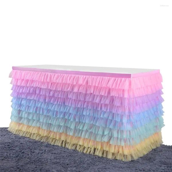 Jupe de Table HobbyLane colorée multicouche Tulle mousseline de soie pour fête mariage anniversaire décoration Tables rectangulaires/rondes