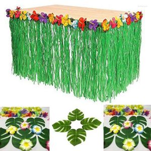 Jupe de Table en soie colorée, fausses fleurs tropicales, décoration de maison, herbe hawaïenne, ficelle verte, décoration de fête d'anniversaire, 2024