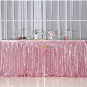 Jupe de Table à paillettes roses brillantes, rectangulaires, en Poly, pour décoration de mariage, événement, fête