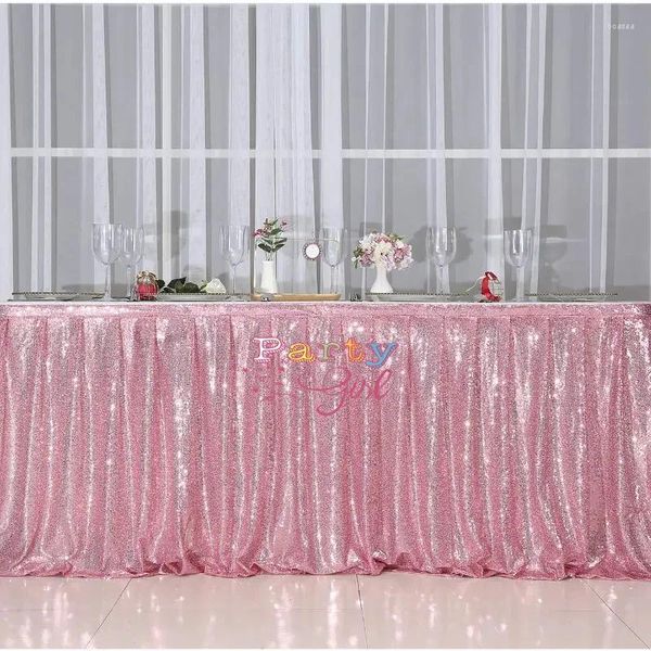 Jupe de Table à paillettes roses brillantes, rectangulaires, en Poly, pour décoration de mariage, événement, fête