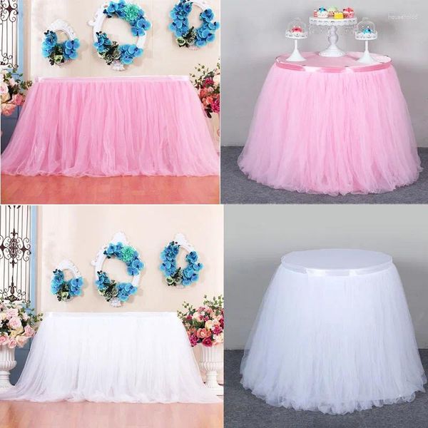 Jupe de Table en Tulle rose, jupe Tutu pour fête d'anniversaire, mariage, fête prénatale, révélation du sexe, licorne, décoration de maison