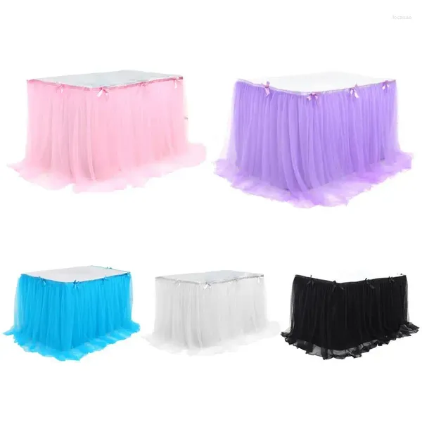 Jupe de Table rectangulaire en Tulle, couverture pour mariage, fête prénatale, décoration de fête d'anniversaire