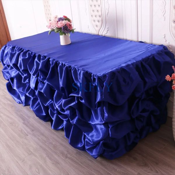 Jupe de table SK002B, plusieurs couleurs, sur mesure, pour mariage, froncée, bleu royal, jupe de table en satin, 231019