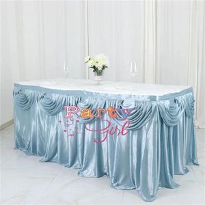 Tafelrok Hemelsblauw Ijszijde Inclusief Top Swag Draperie Banket Bruiloft Tafelkleed Plint Evenement Feest Kerstdecoratie