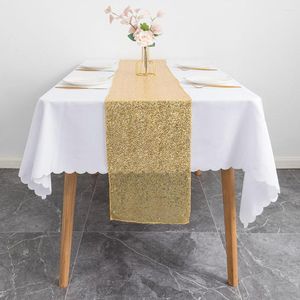 Jupe de Table, chemin de Table de couleur unie avec paillettes brillantes, tissu décoratif de forme rectangulaire pour décor de mariages et de Banquets