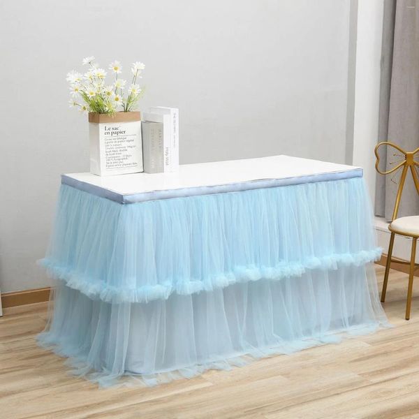 Jupe de table Accessoires doux Jupes en tulle Fournitures d'anniversaire Nappes pour événements Vaisselle rectangulaire Centres de table de mariage Bleu