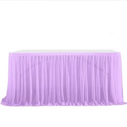 Jupe de table décoration douce anniversaire tissu mariage accessoires pour la maison fête Tulle couvertures blanc rose violet nappe rectangulaire 240112