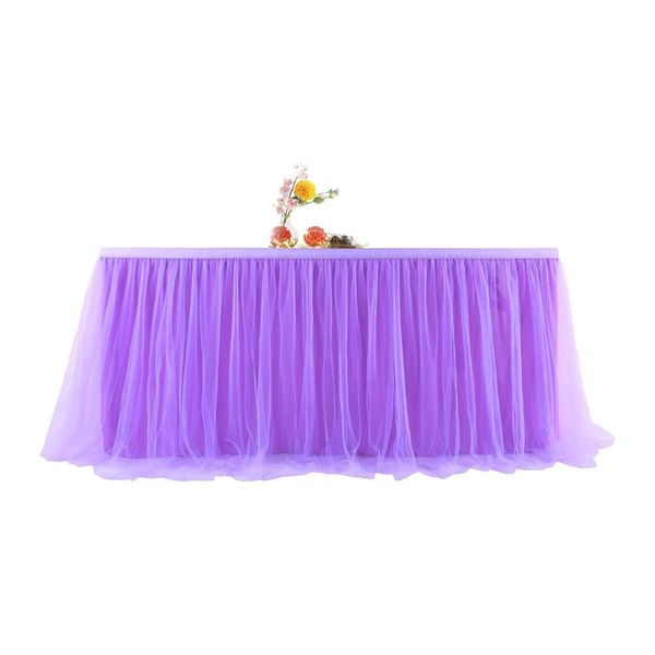 Falda de mesa Decoración dulce Paño de cumpleaños Accesorios para el hogar de boda Fundas de tul para fiesta Mantel rectangular blanco rosa púrpura 240113