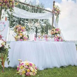 Jupe de table Jupe de table fête de mariage rose blanc Tutu Tulle vaisselle tissu maison anniversaire Table basse jupe bébé douche décorations 231208