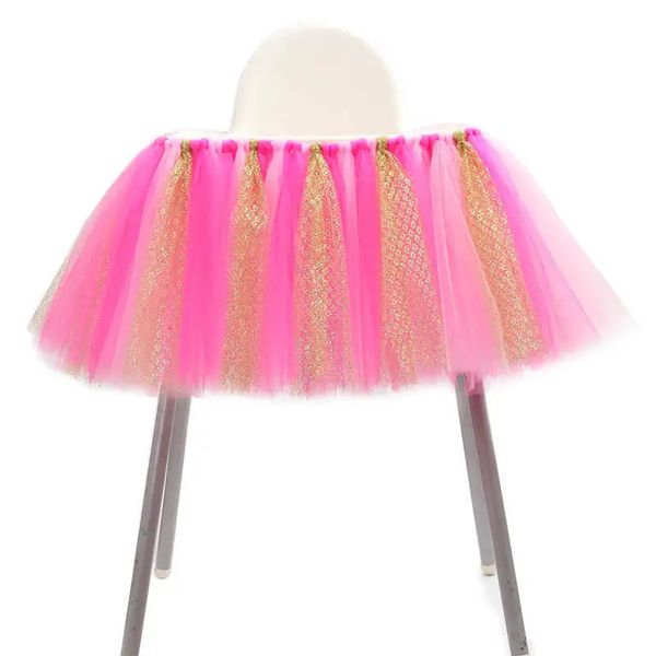 Jupe de table Tulle Table de mariage jupes bébé douche fête décoration Tutu chaise haute fournitures événement bureau couverture pour fête fournitures 231019