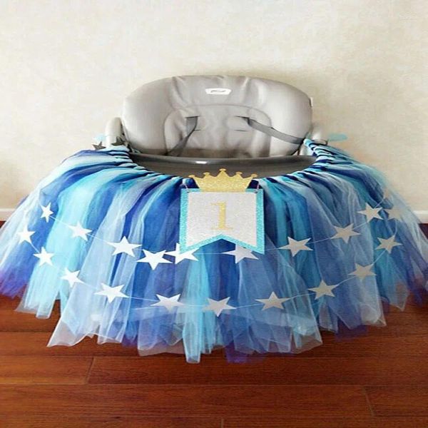 Jupe de Table Tutu en Tulle, décor de fête prénatale, d'anniversaire, pour chaise haute, rose, bleu, pour la maison, fête d'anniversaire, mariage