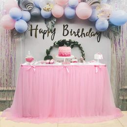 Jupe de Table en Tulle rose et blanc pour fête de mariage, vaisselle en tissu Tutu, fournitures de décoration pour la maison, anniversaire, réception-cadeau pour bébé