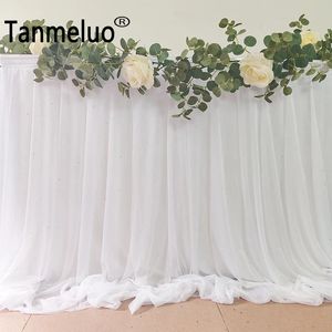 Tafelrok Witte tafelrok Lang transparant tafelkleed voor achtertuin Bruiloft Sweetheart Hoofdtafel Verjaardagsfeestje Taart Tafeldecoratie 231019